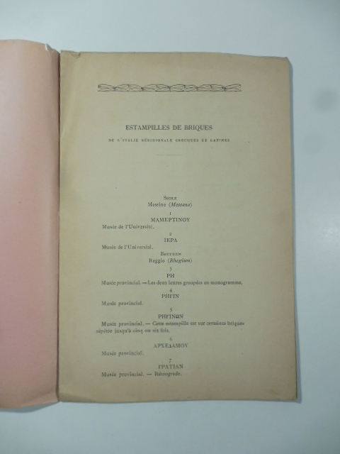 Estampilles de briques de l'Italie Meridionale grecques et latines